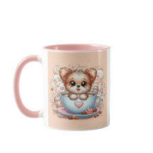 Schattige Puppy in Koffiekop met Hartjes
