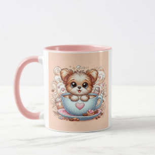 Schattige Puppy in Koffiekop met Hartjes Mok