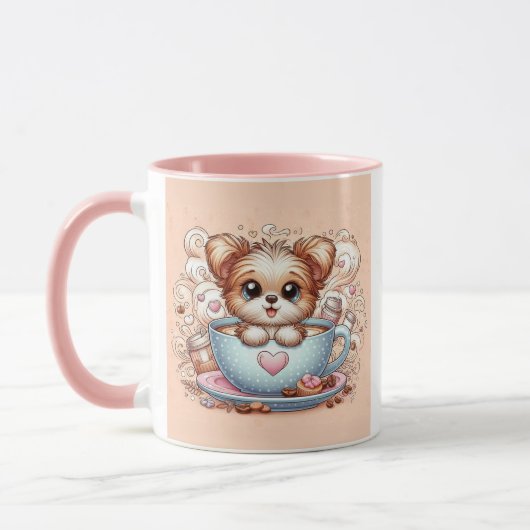 Schattige Puppy in Koffiekop met Hartjes Mok (Links)