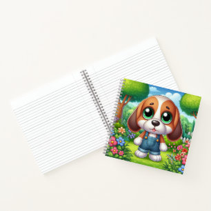 Schattige puppy in overalls notitieboek