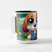 Schattige puppy in overalls tweekleurige koffiemok (Voorkant links)