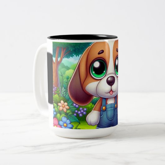 Schattige puppy in overalls tweekleurige koffiemok (Voorkant links)