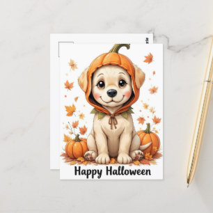 Schattige puppy in pompoen Halloween Sweet Herfst Briefkaart