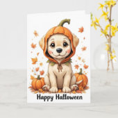 Schattige puppy in pompoen Halloween Sweet Herfst  Kaart (Gele Bloem)