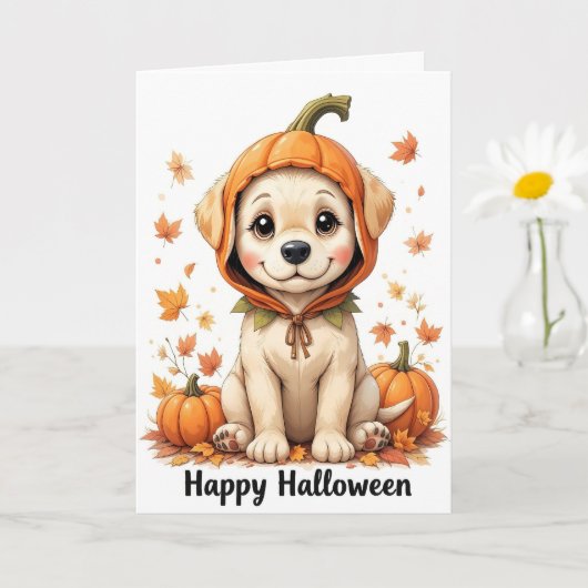 Schattige puppy in pompoen Halloween Sweet Herfst  Kaart (Kleine Plant)