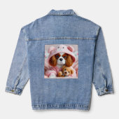 Schattige puppy in roze hoodie met teddybeer denim jacket (Achterkant)