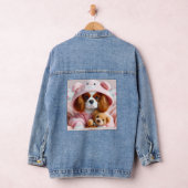 Schattige puppy in roze hoodie met teddybeer denim jacket (Hangar)