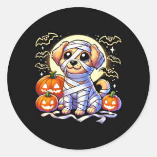 Schattige Puppy Ingepakte Mummie Halloween Lieve H Ronde Sticker