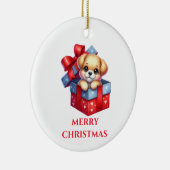 Schattige Puppy Kerst Keramisch Ornament (Rechts)