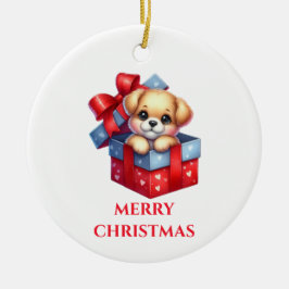Schattige Puppy Kerst Keramisch Ornament
