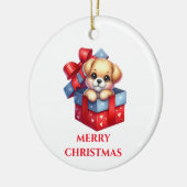 Schattige Puppy Kerst Keramisch Ornament (Links)