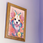 Schattige Puppy Kleurrijk Bloemen Poster