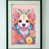 Schattige Puppy Kleurrijk Bloemen Poster