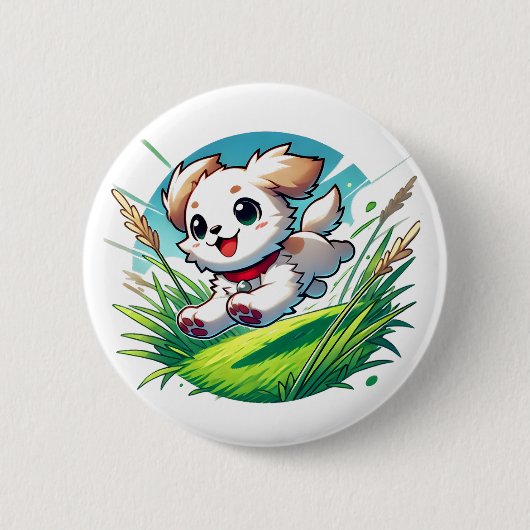 Schattige puppy loopt vrolijk ronde button 5,7 cm (Voorkant)