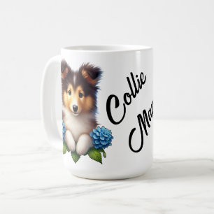 Schattige puppy met blauwe bloemen Collie Mama Koffiemok