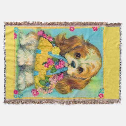 schattige puppy met bloemmandje deken (Voorkant)