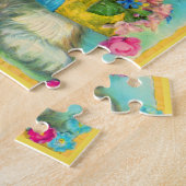 schattige puppy met bloemmandje legpuzzel (Zijkant)