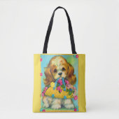 schattige puppy met bloemmandje tote bag (Voorkant)