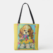 schattige puppy met bloemmandje tote bag (Achterkant)
