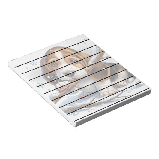 Schattige puppy met een besneeuwde stok notitieblok (Schuin)