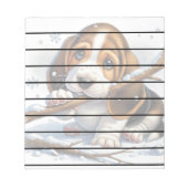 Schattige puppy met een besneeuwde stok notitieblok (Voorkant)