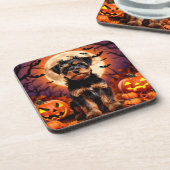 Schattige puppy met Halloween achtergrond Bier Onderzetter (Linkerzijde)
