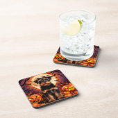 Schattige puppy met Halloween achtergrond Bier Onderzetter (Rechterzijde)