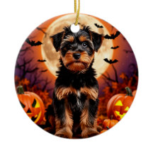 Schattige puppy met Halloween achtergrond