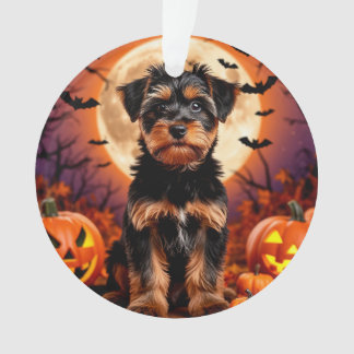 Schattige Puppy met Halloween Achtergrond Ornament