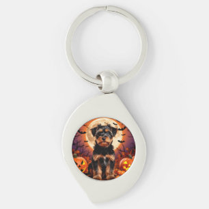 Schattige Puppy met Halloween Achtergrond Sleutelhanger