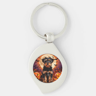 Schattige Puppy met Halloween Achtergrond Sleutelhanger