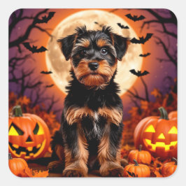 Schattige puppy met Halloween achtergrond Vierkante Sticker