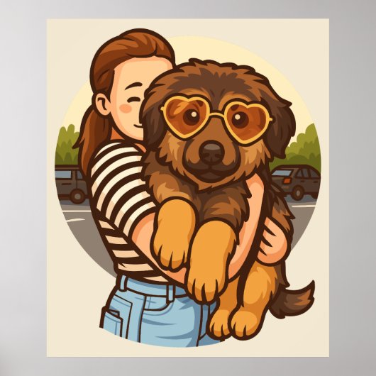Schattige Puppy met Hart Zonnebril Poster (Voorkant)