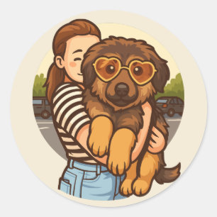Schattige Puppy met Hart Zonnebril Ronde Sticker