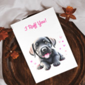 Schattige puppy met harten staart wag Valentijn Feestdagenkaart