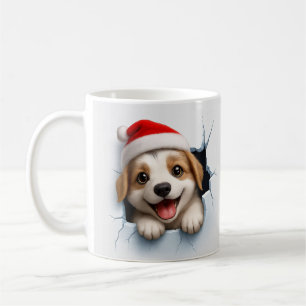 Schattige Puppy Met Kerstman Hoed Cute Kersthond Koffiemok