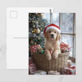 Schattige puppy met kerstmuts in mand briefkaart (Voorkant / Achterkant)