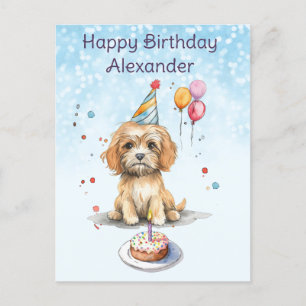 Schattige Puppy met Verjaardagshoedje Briefkaart