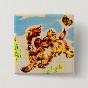 schattige puppy onderweg vierkante button 5,1 cm