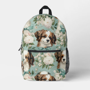 Schattige Puppy op Saliegroene Achtergrond Bedrukte Rugzak