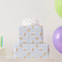 Schattige puppy pastelblauw beige gelukzalige verj cadeaupapier