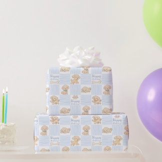 Schattige puppy pastelblauw beige gelukzalige verj cadeaupapier