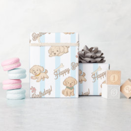 Schattige puppy pastelblauw beige gelukzalige verj cadeaupapier