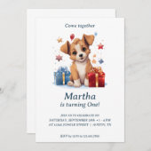 Schattige Puppy Paws: Verjaardagsfeestuitnodiging Kaart (Voorkant / Achterkant)