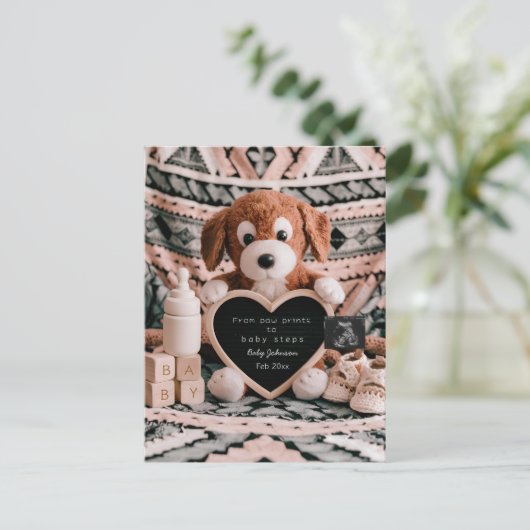 Schattige puppy pluche zwangerschapsaankondiging briefkaart (Staand voorkant)
