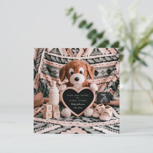 Schattige puppy pluche zwangerschapsaankondiging feestdagenkaart (Staand voorkant)