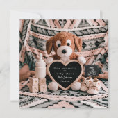 Schattige puppy pluche zwangerschapsaankondiging feestdagenkaart (Voorkant)