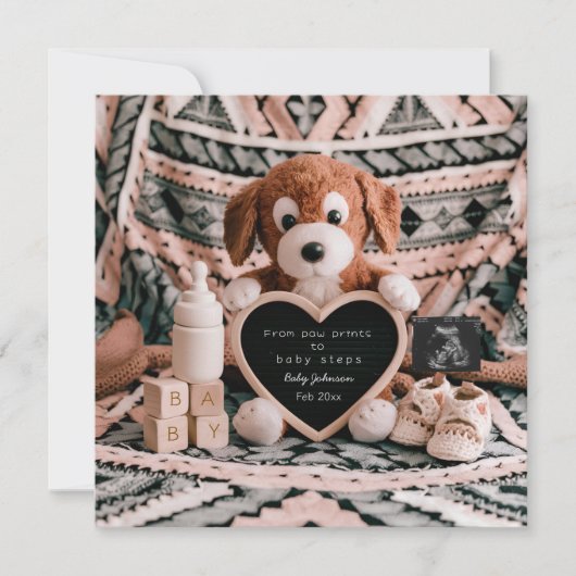 Schattige puppy pluche zwangerschapsaankondiging feestdagenkaart (Voorkant)