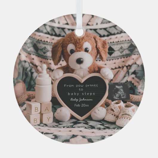 Schattige puppy pluche zwangerschapsaankondiging glas ornament (Voorkant)