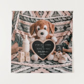 Schattige puppy pluche zwangerschapsaankondiging wandkleed (Voorkant)